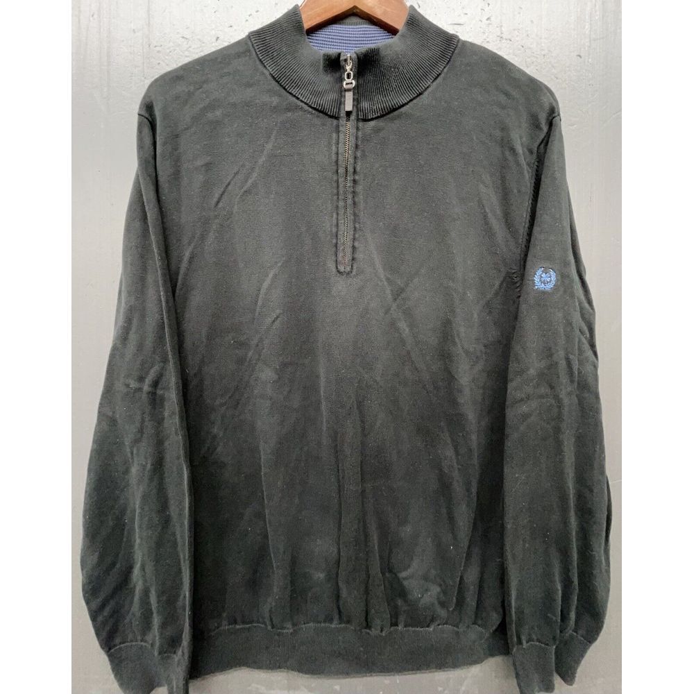 Fairway & Greene Golf Sweater Men XL Black 100% Pima Cotton Pullover 1/2 Zip Vtg